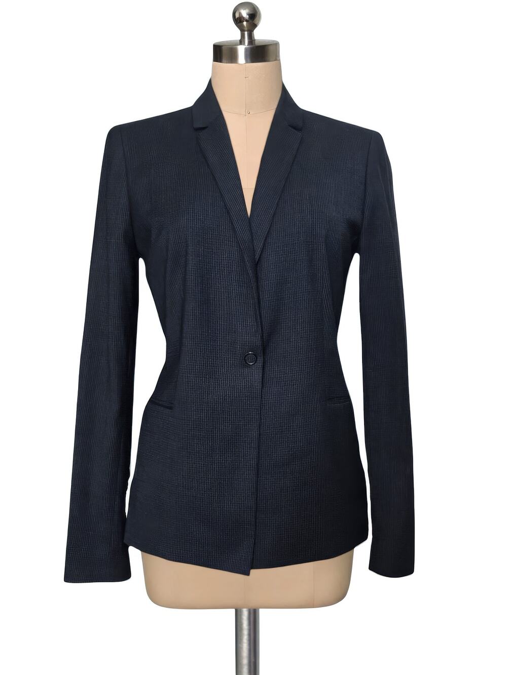 Elie Tahari Gray Black Blue Houndstooth Print Single Button Blazer Jacket 8